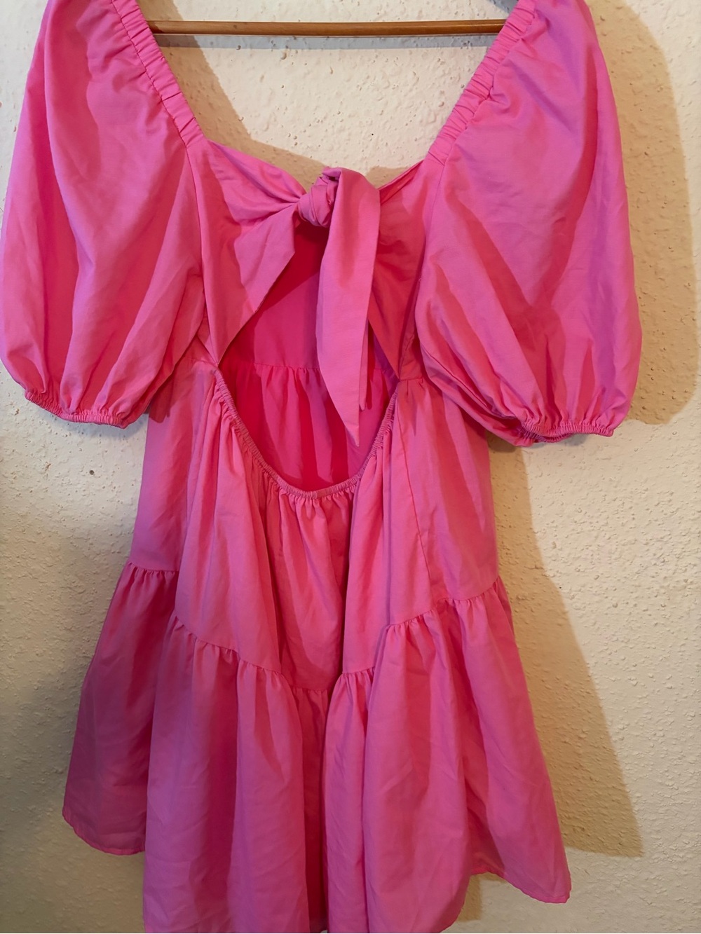 Women's Pink Puff-Sleeve Tiered Mini Dress - Picture 2 of 9